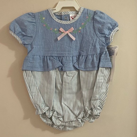Vintage Buster Brown Infant Girl Romper Blue/White Floral Romper 6-9 Months NWT